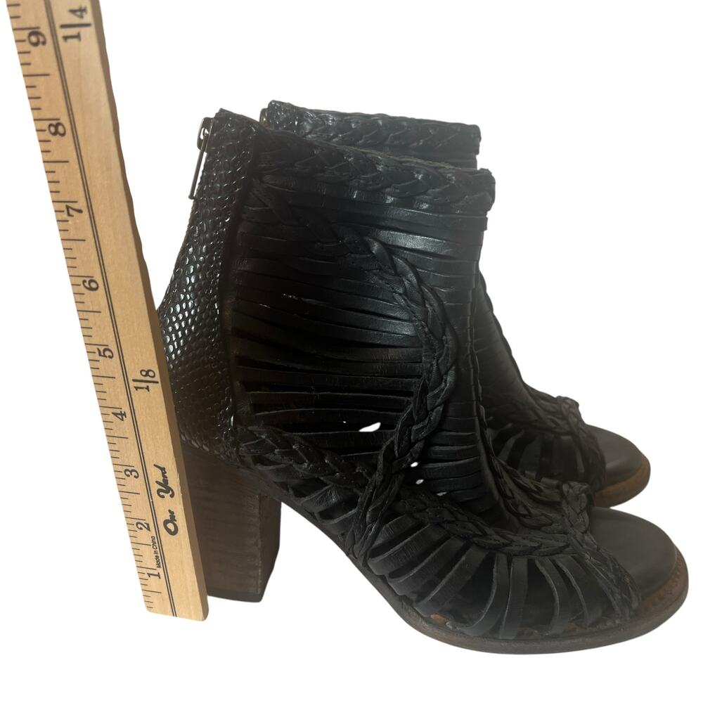 Freebird Bela Black Leather Peep Toe Heeled Sandals Size 7 - Picture 11 of 15
